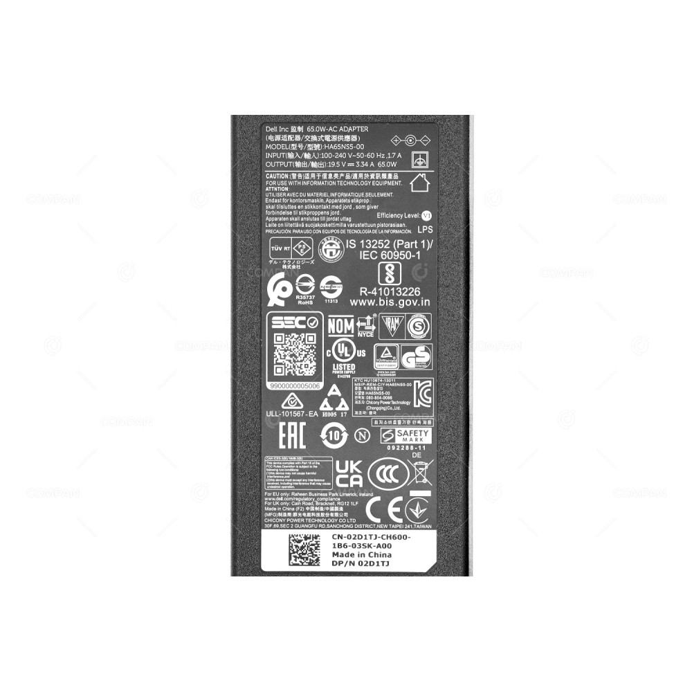 2D1TJ DELL 65W 19.5V 3.34A AC ADAPTER 02D1TJ, HA65NSS-00